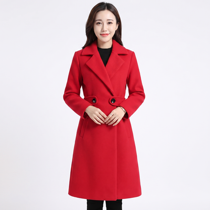 Women's Wool Blend Winter Coat Notched Lapel Long Overcoat