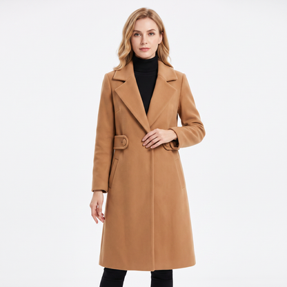 Women's Wool Blend Winter Coat Notched Lapel Long Overcoat