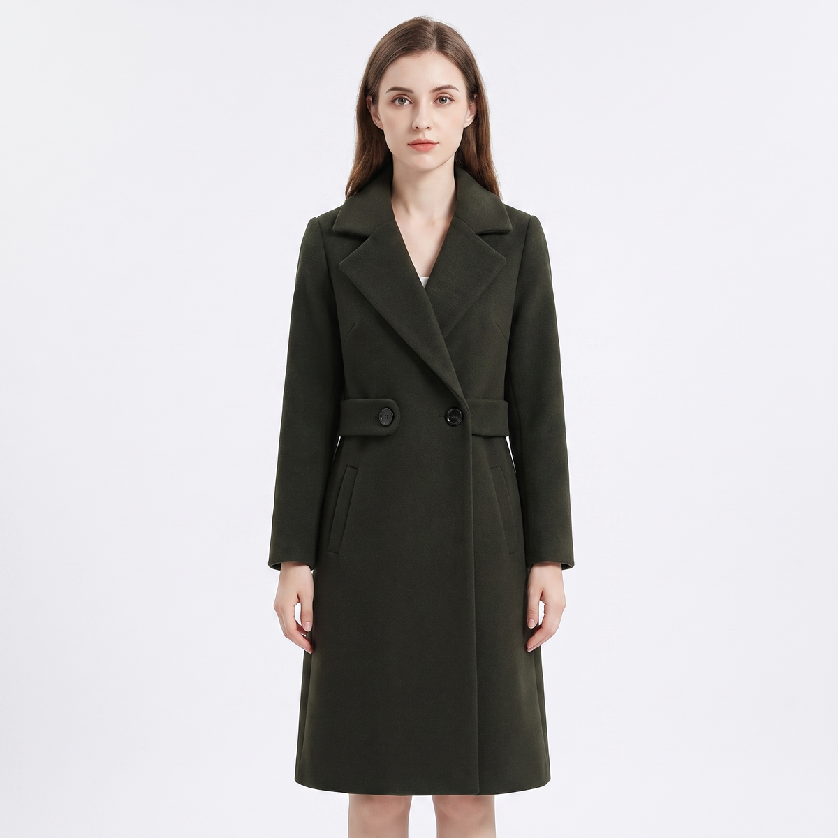 Women's Wool Blend Winter Coat Notched Lapel Long Overcoat
