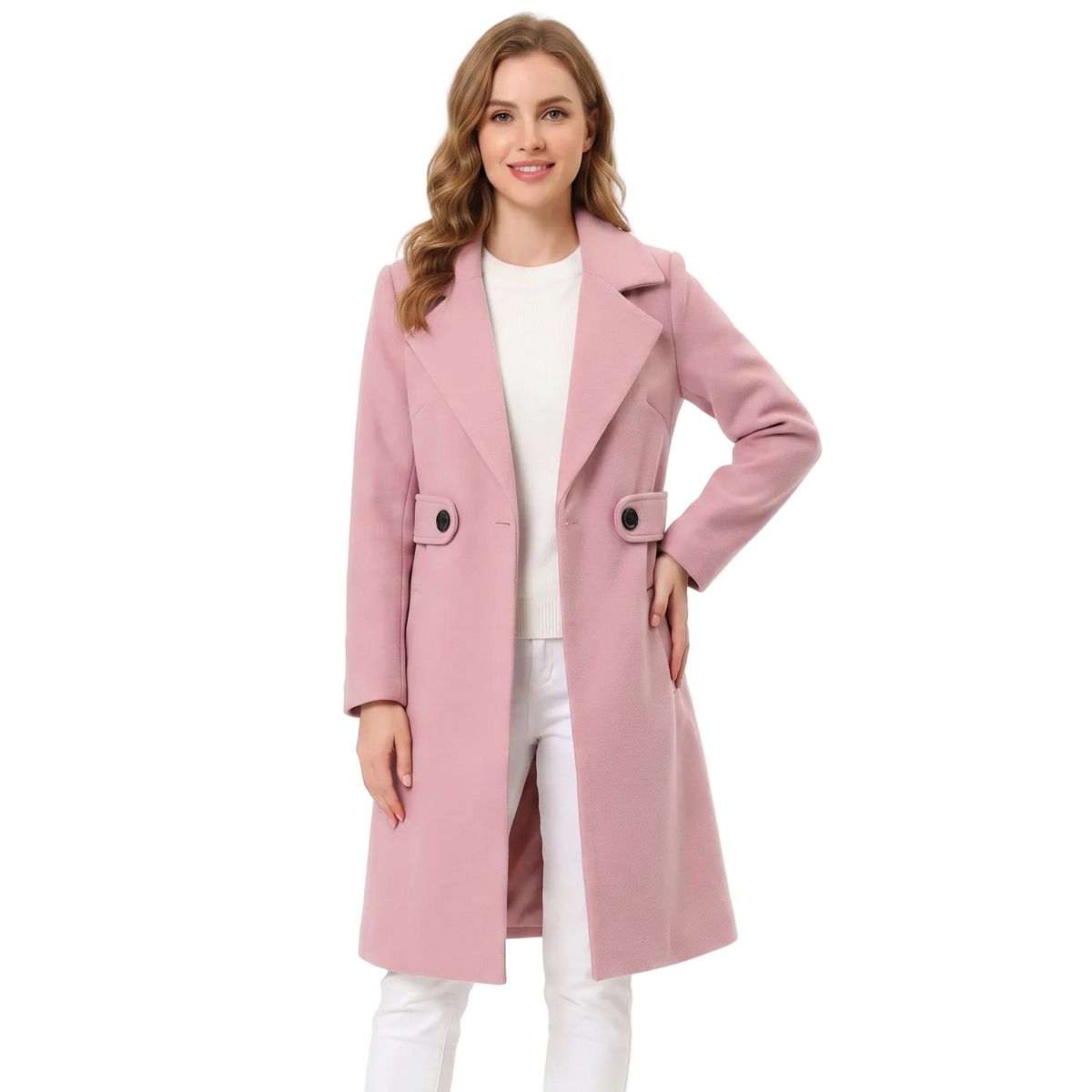 Women's Wool Blend Winter Coat Notched Lapel Long Overcoat
