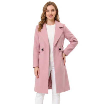 Women's Wool Blend Winter Coat Notched Lapel Long Overcoat