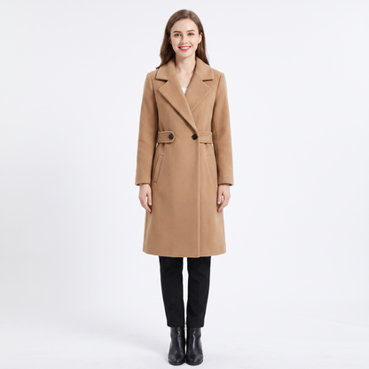 Women's Wool Blend Winter Coat Notched Lapel Long Overcoat
