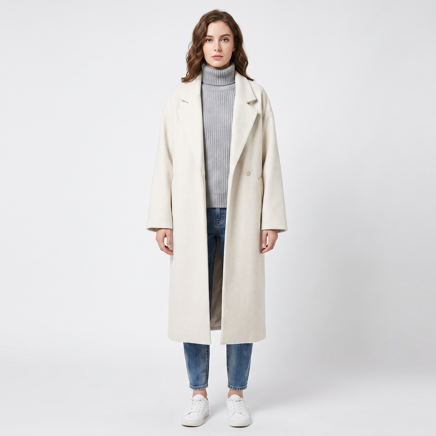 Women's Wool Blend Long Coat Open Front Oversized Overcoat