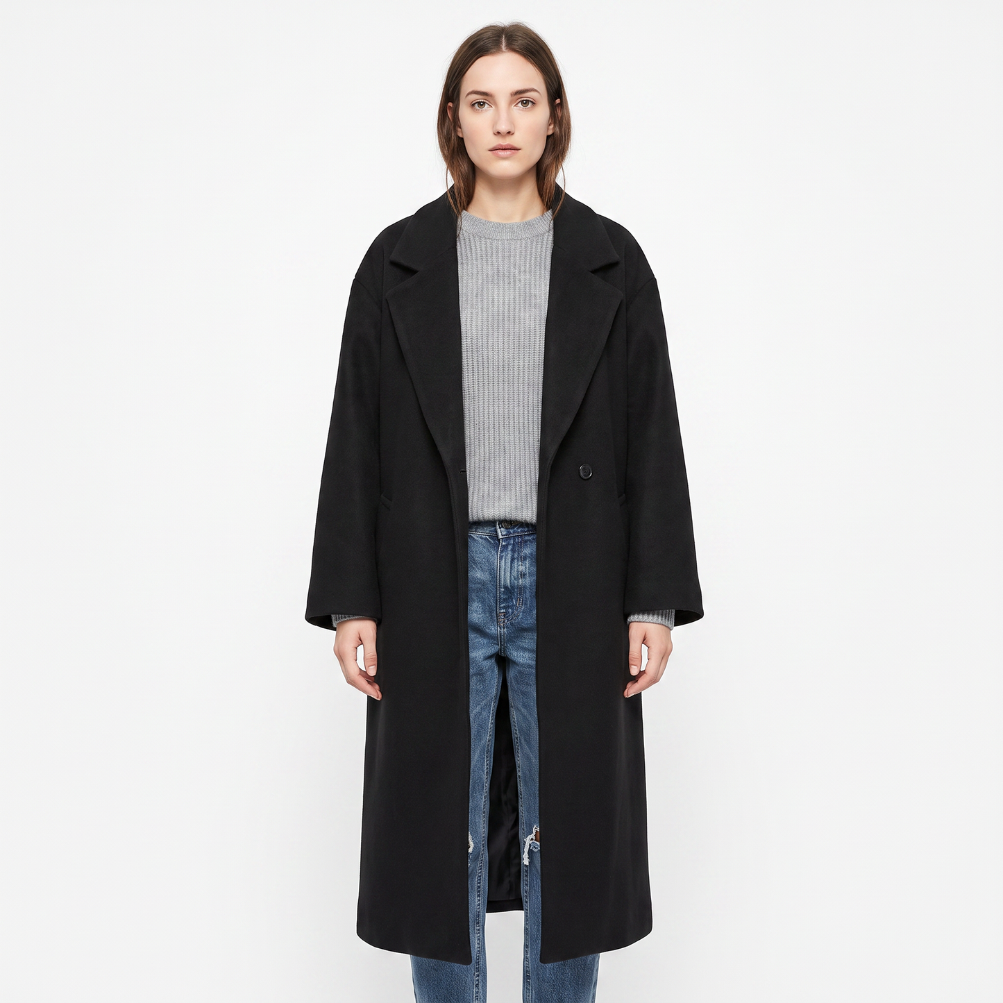 Women's Wool Blend Long Coat Open Front Oversized Overcoat