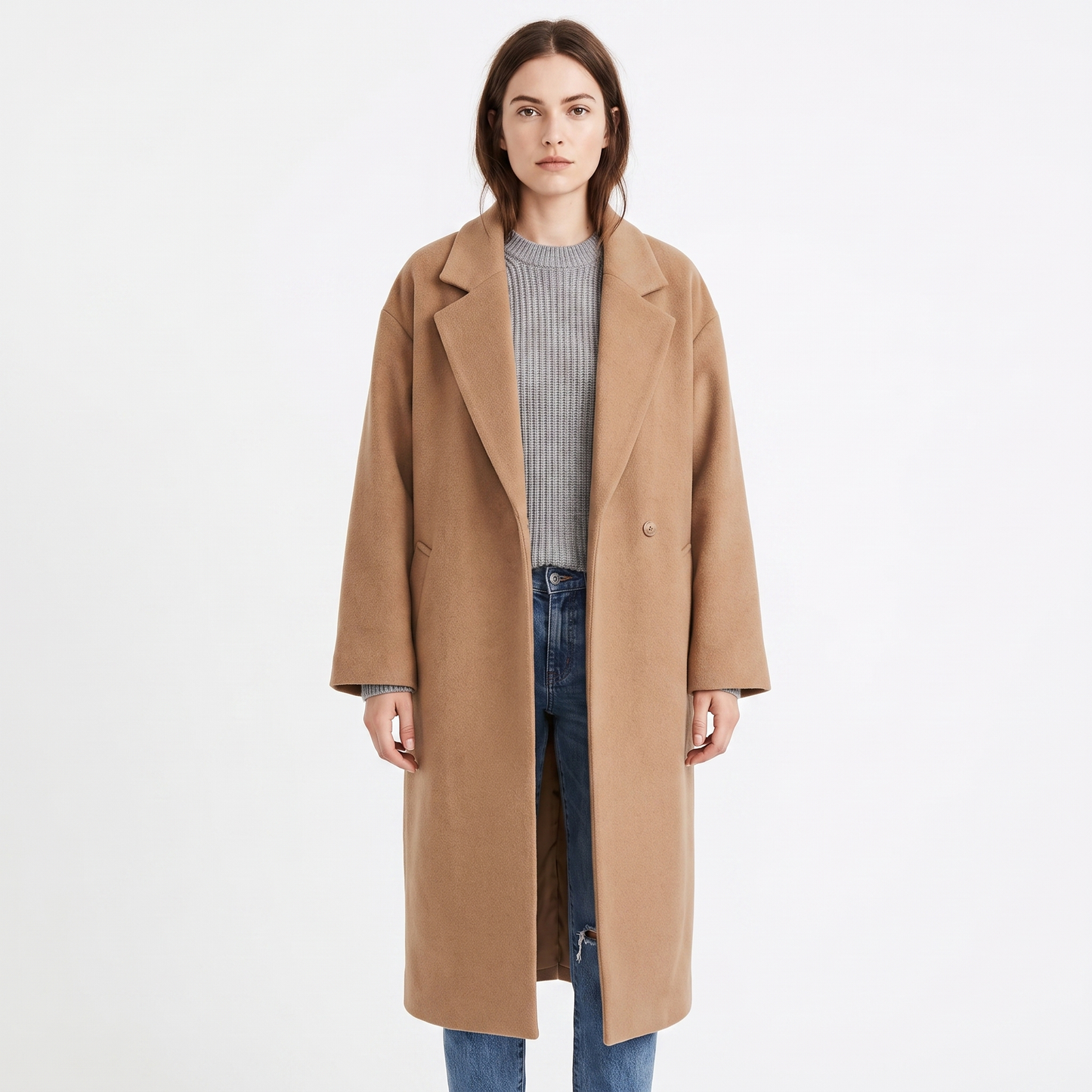 Women's Wool Blend Long Coat Open Front Oversized Overcoat