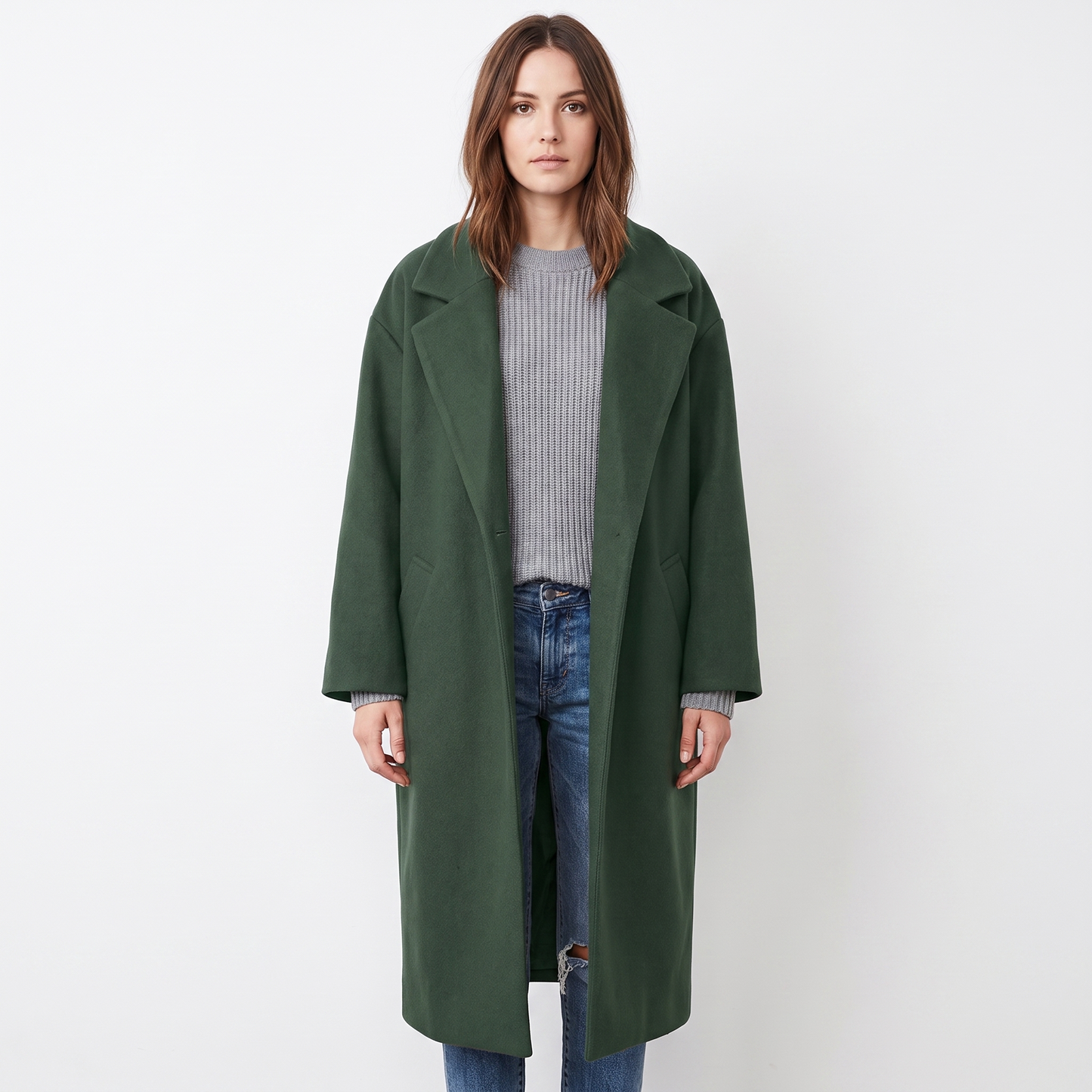 Women's Wool Blend Long Coat Open Front Oversized Overcoat
