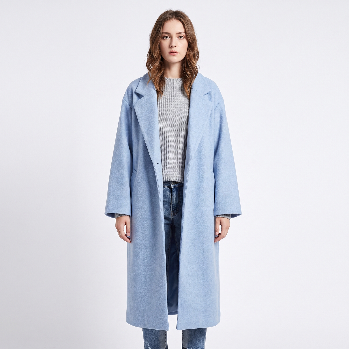 Women's Wool Blend Long Coat Open Front Oversized Overcoat