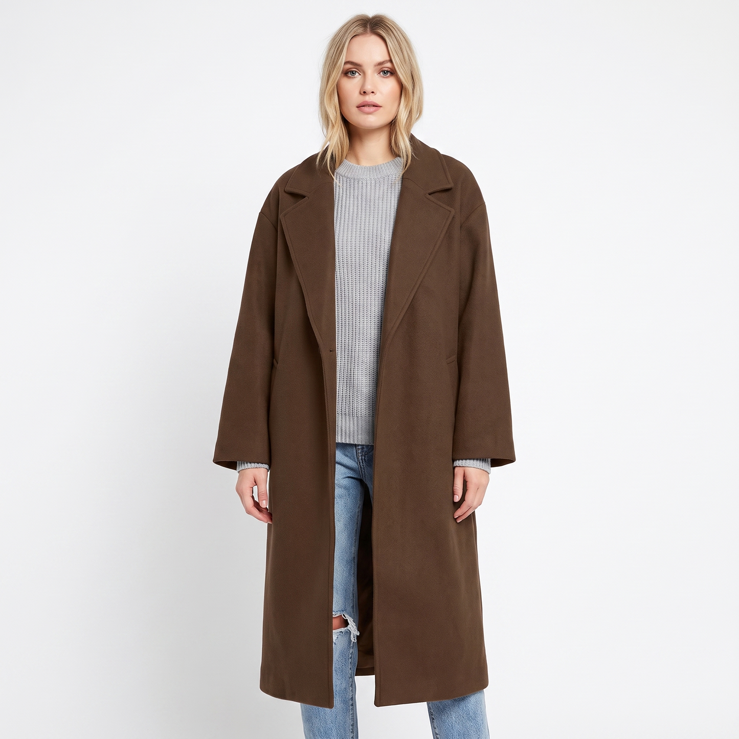 Women's Wool Blend Long Coat Open Front Oversized Overcoat