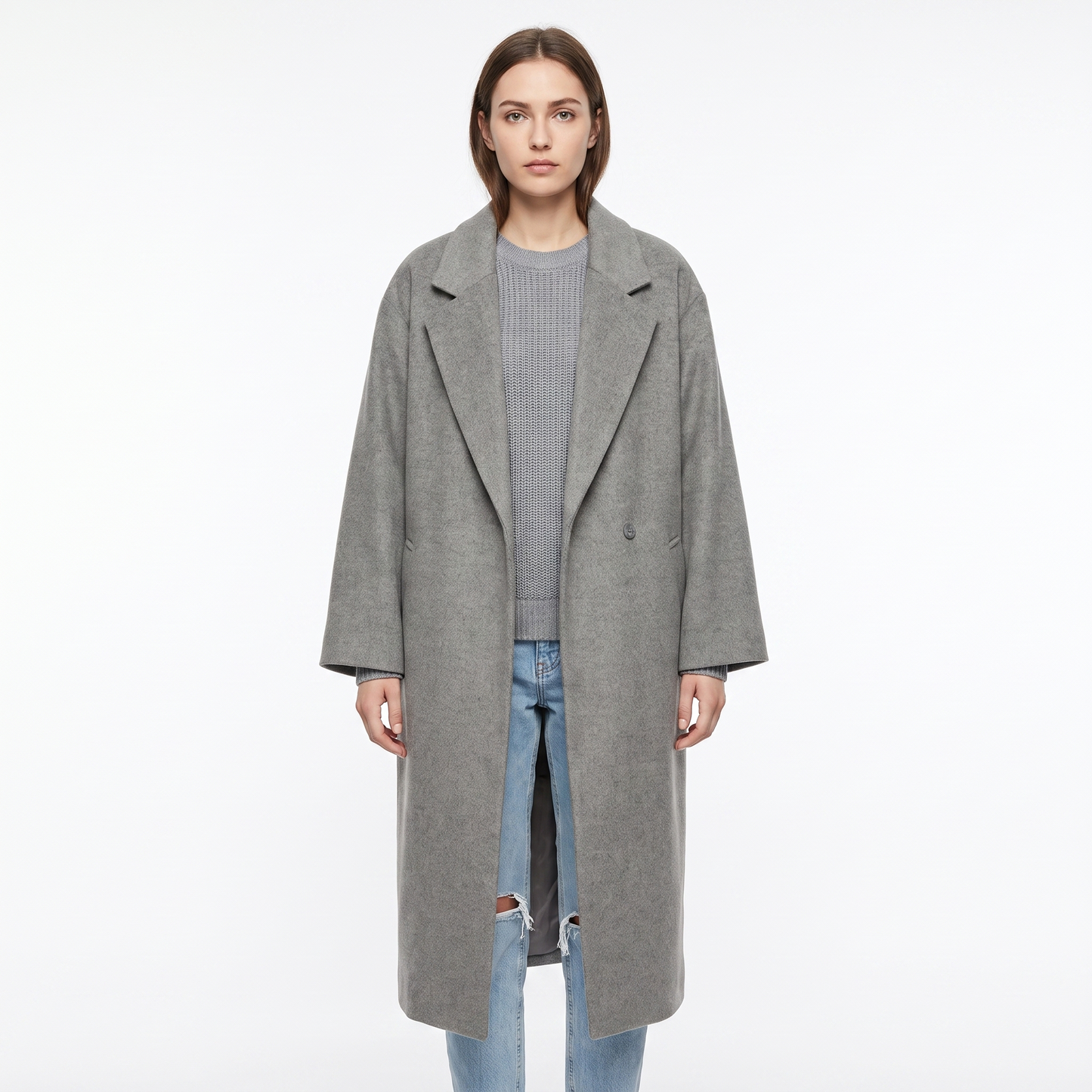 Women's Wool Blend Long Coat Open Front Oversized Overcoat