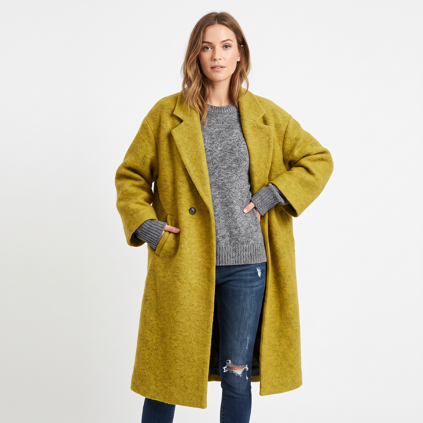 Women's Wool Blend Long Coat Open Front Oversized Overcoat