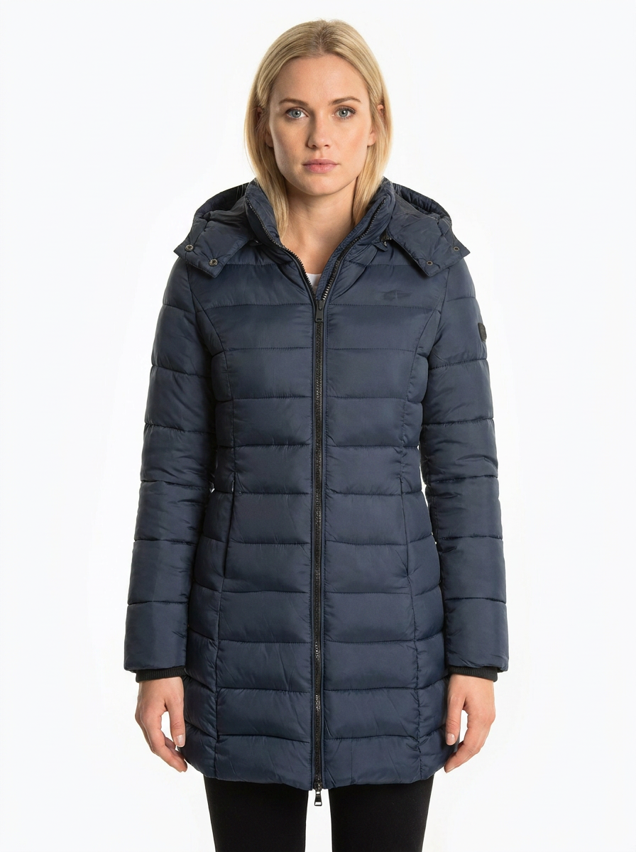 Women's Long Puffer Jacket Fitted Waist Hooded Down Winter Coat