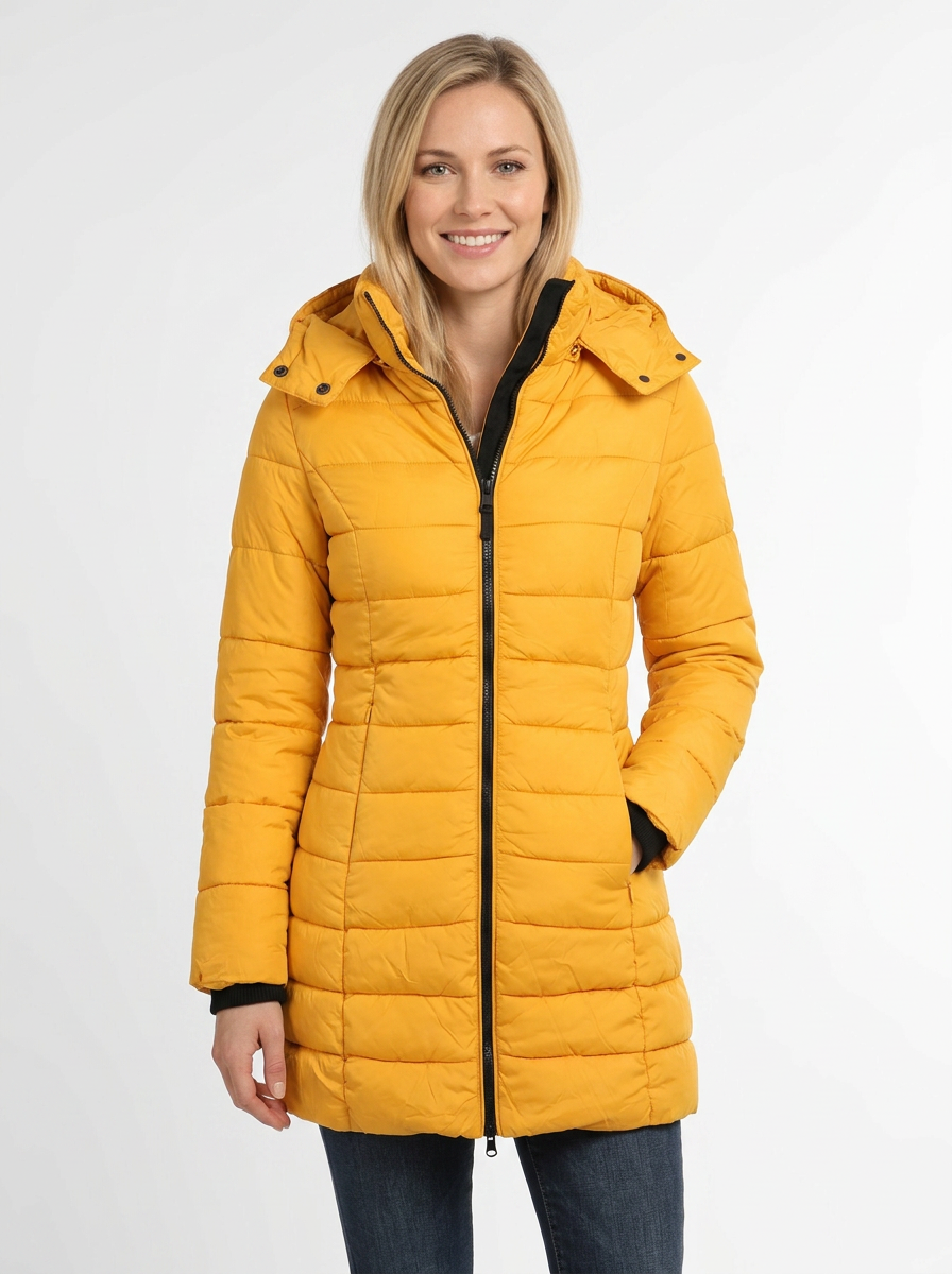 Women's Long Puffer Jacket Fitted Waist Hooded Down Winter Coat