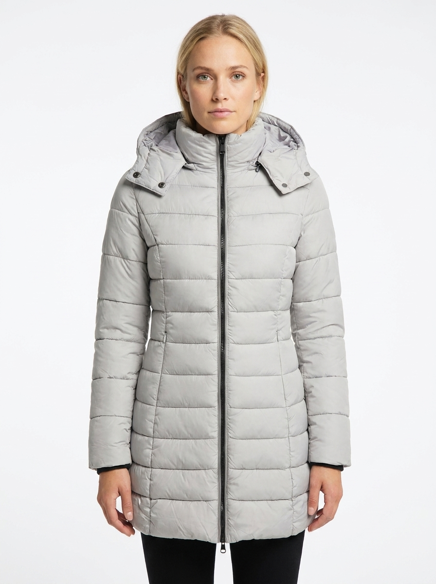 Women's Long Puffer Jacket Fitted Waist Hooded Down Winter Coat