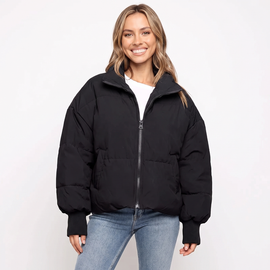 Women's Cropped Puffer Jacket Oversized Zip-Up Coat