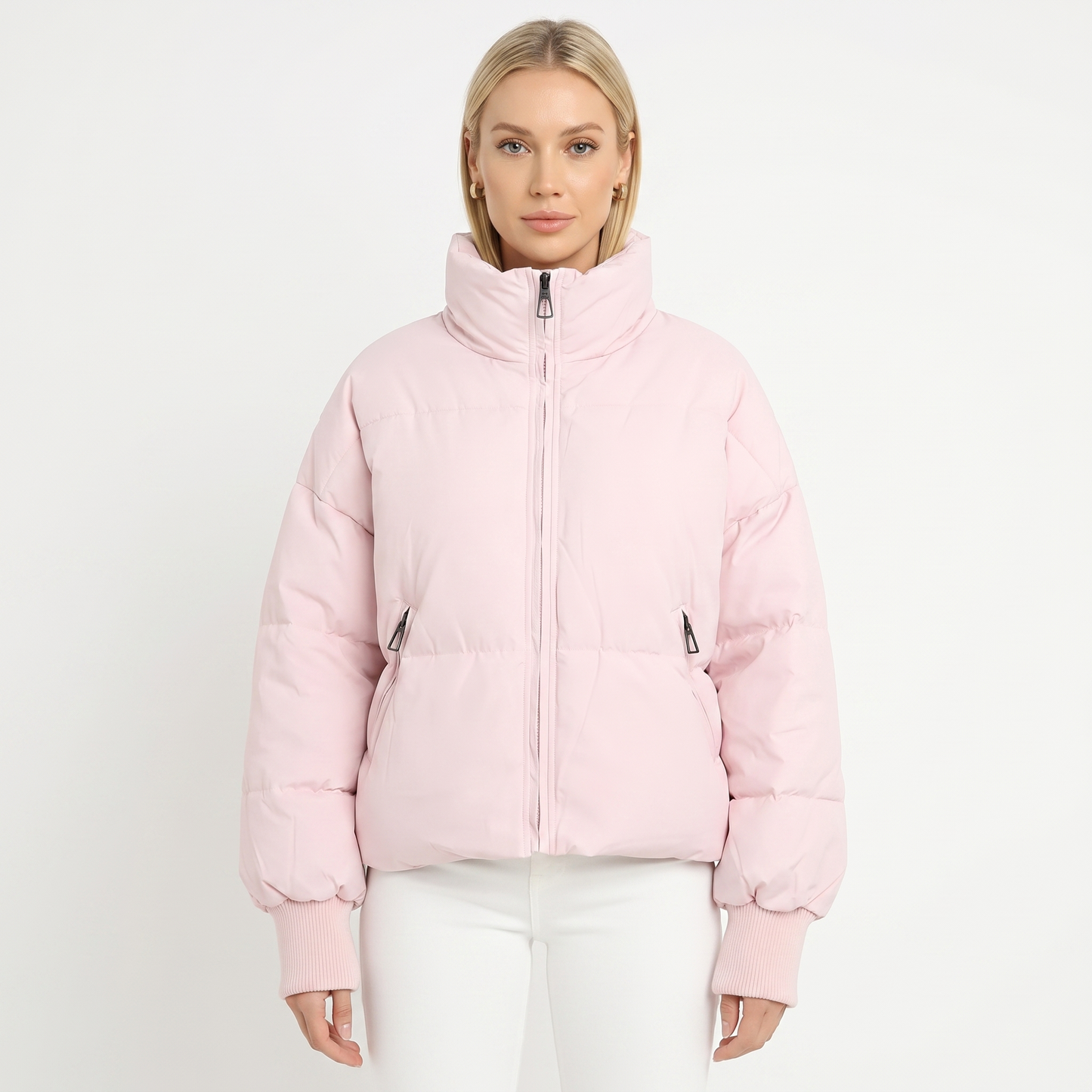 Women's Cropped Puffer Jacket Oversized Zip-Up Coat