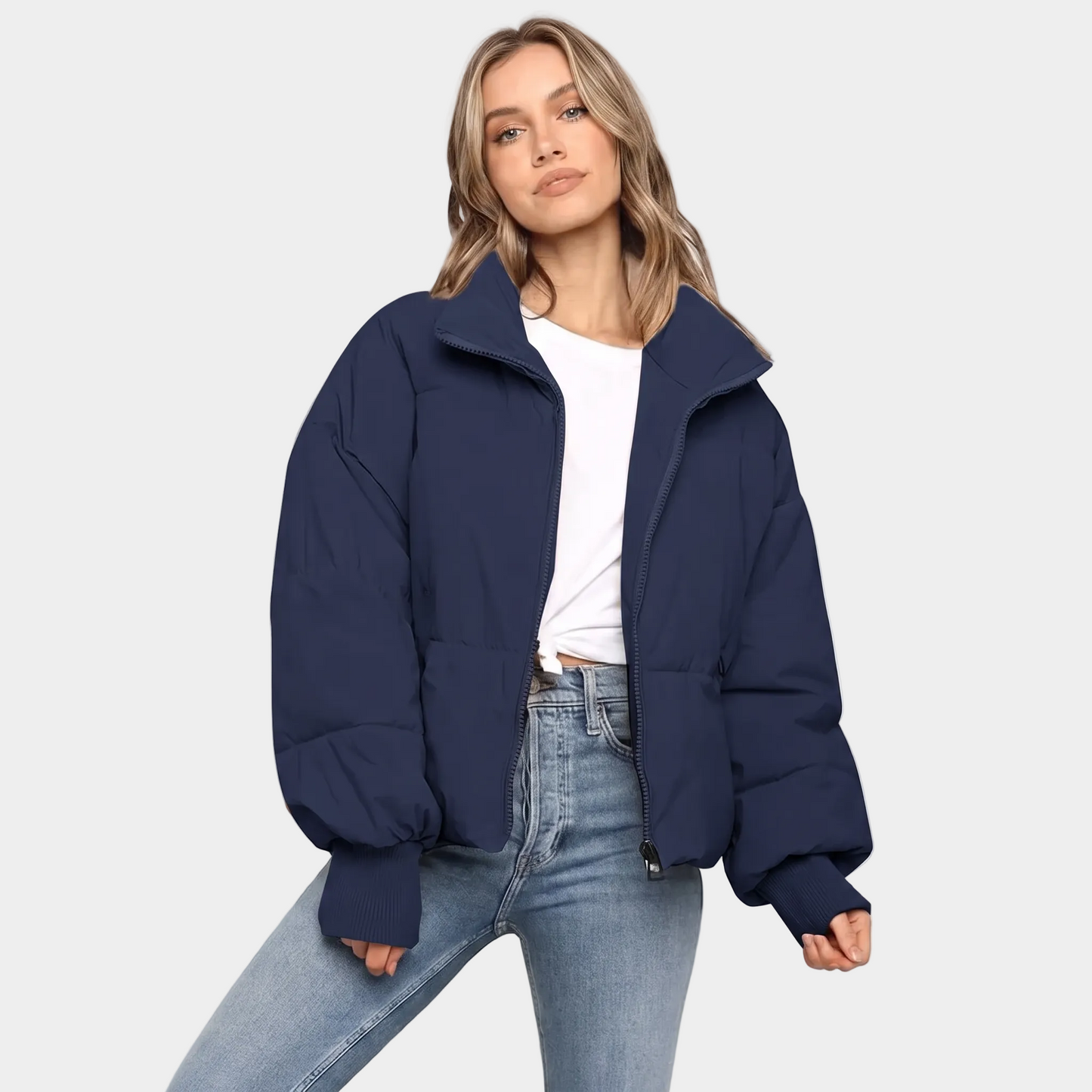 Women's Cropped Puffer Jacket Oversized Zip-Up Coat