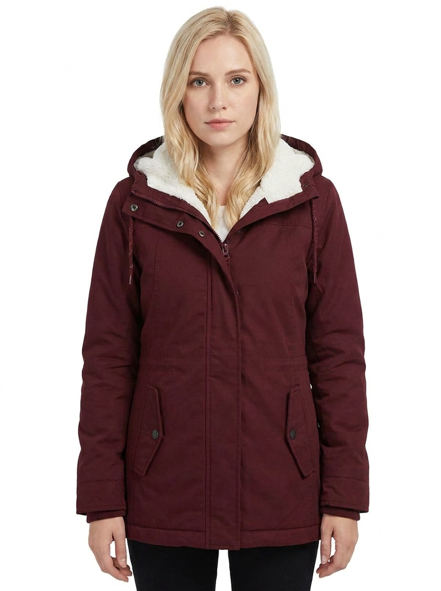 Women's Sherpa Lined Hooded Coat Snap Button Winter Jacket