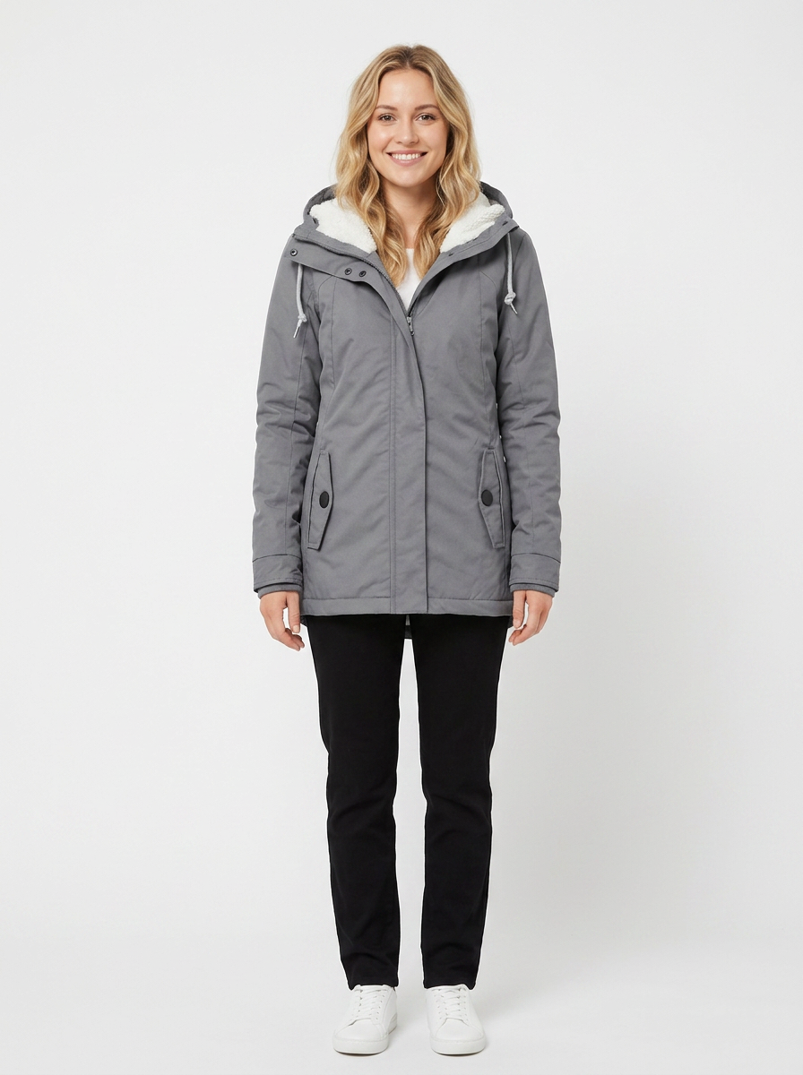 Women's Sherpa Lined Hooded Coat Snap Button Winter Jacket