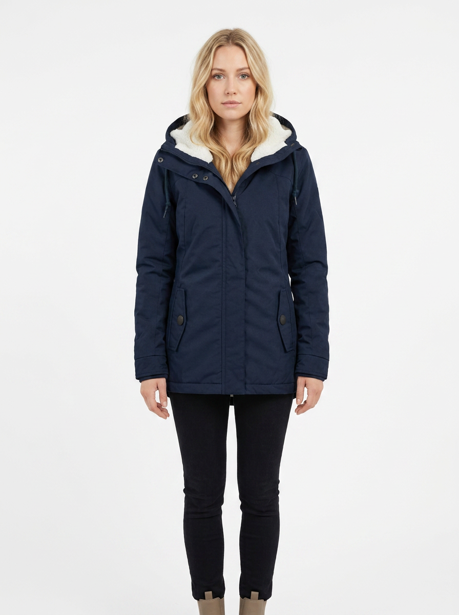 Women's Sherpa Lined Hooded Coat Snap Button Winter Jacket