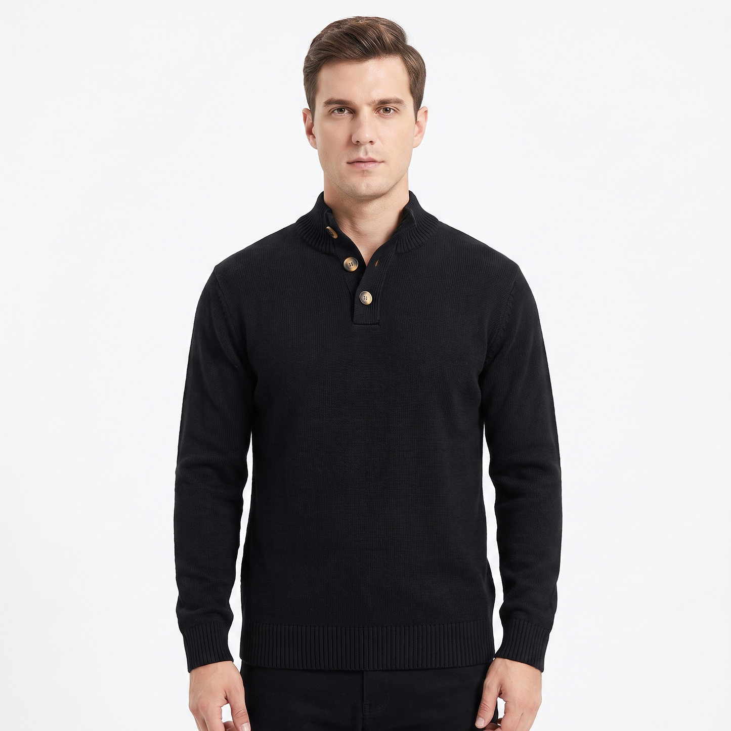 Men's Quarter-Zip Sweater Ribbed Knit Contrast Collar Pullover