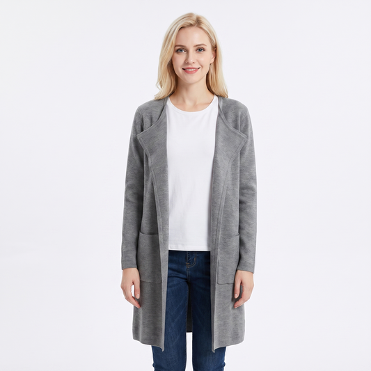 Women's Longline Cardigan Open-Front Knit Coat with Pockets