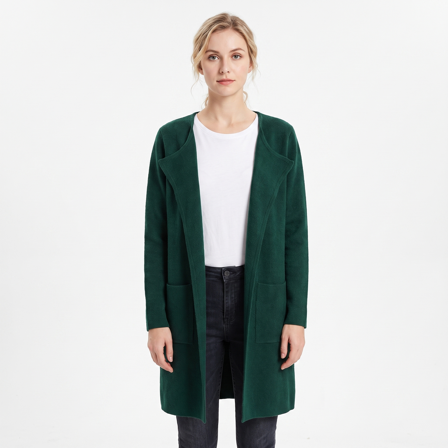 Women's Longline Cardigan Open-Front Knit Coat with Pockets