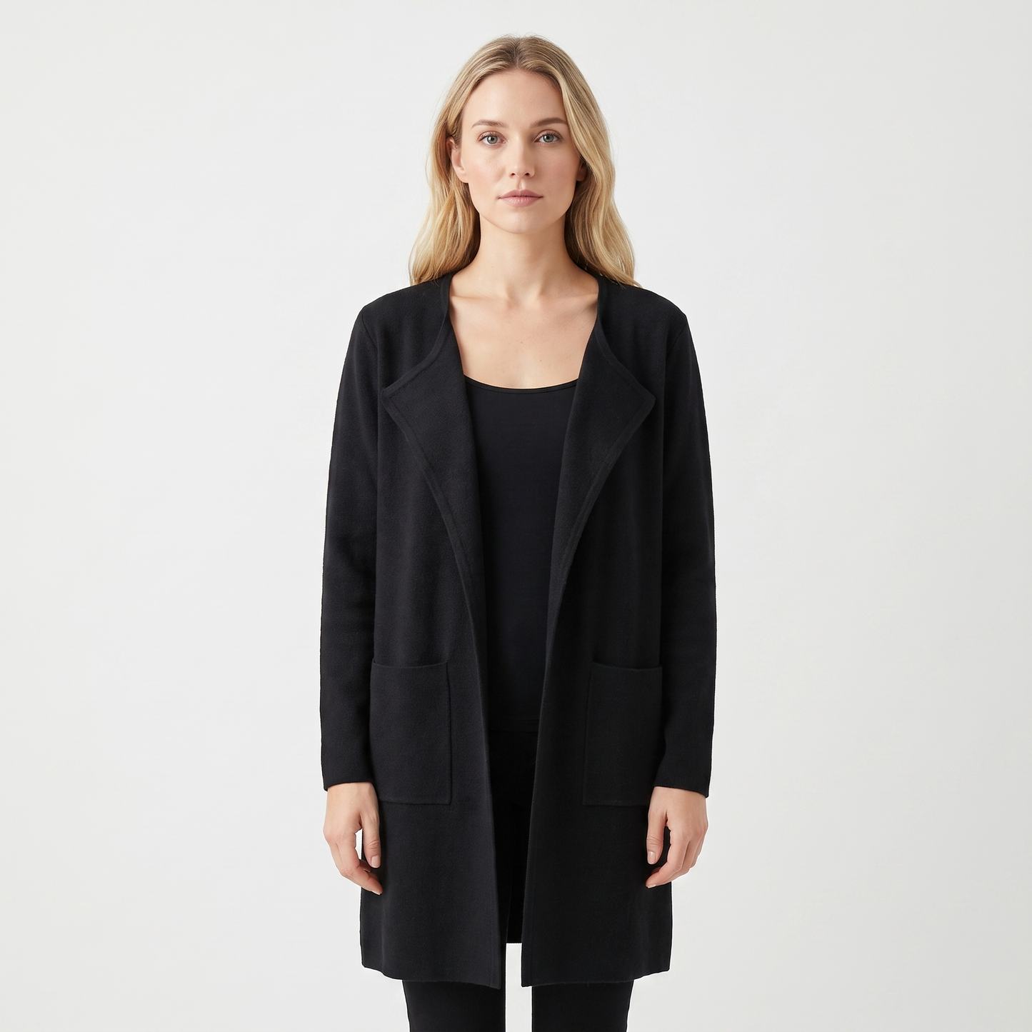 Women's Longline Cardigan Open-Front Knit Coat with Pockets