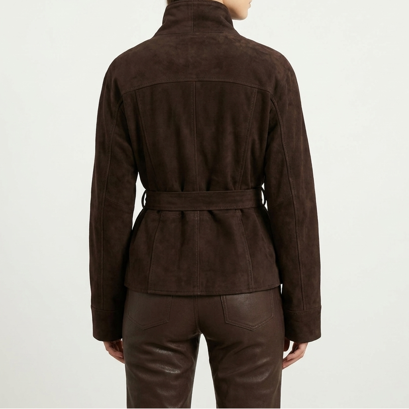 Belted Chocolate Suede Wrap Jacket