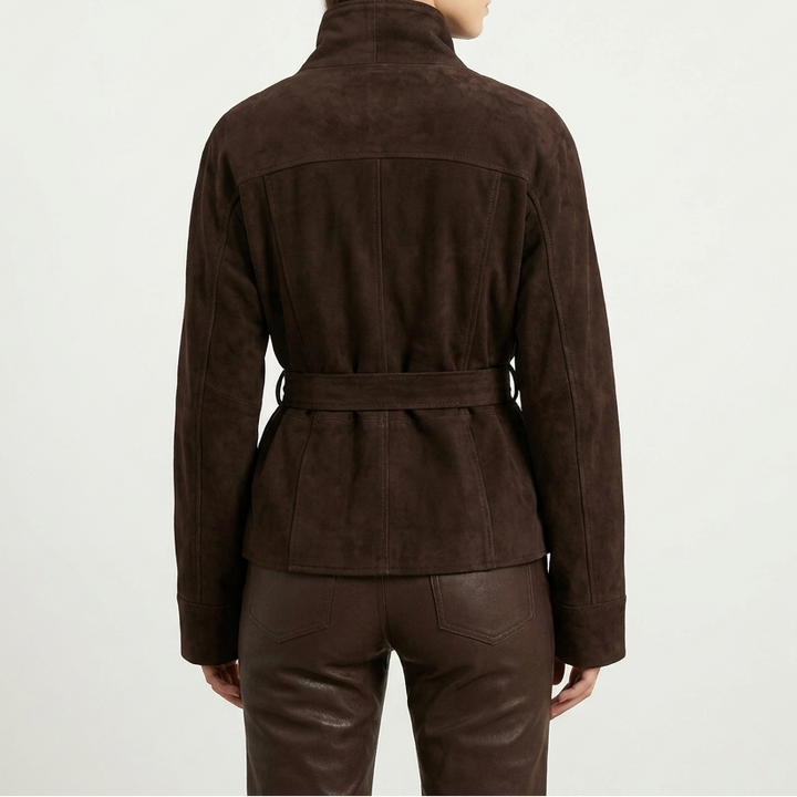 Belted Chocolate Suede Wrap Jacket