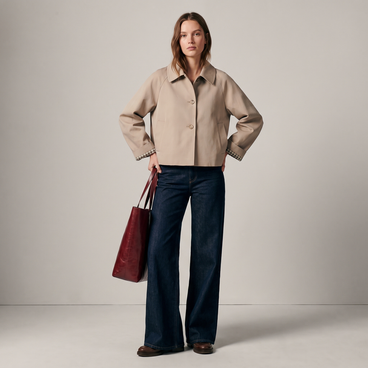 Double Breasted Cropped Check-Lined Coat