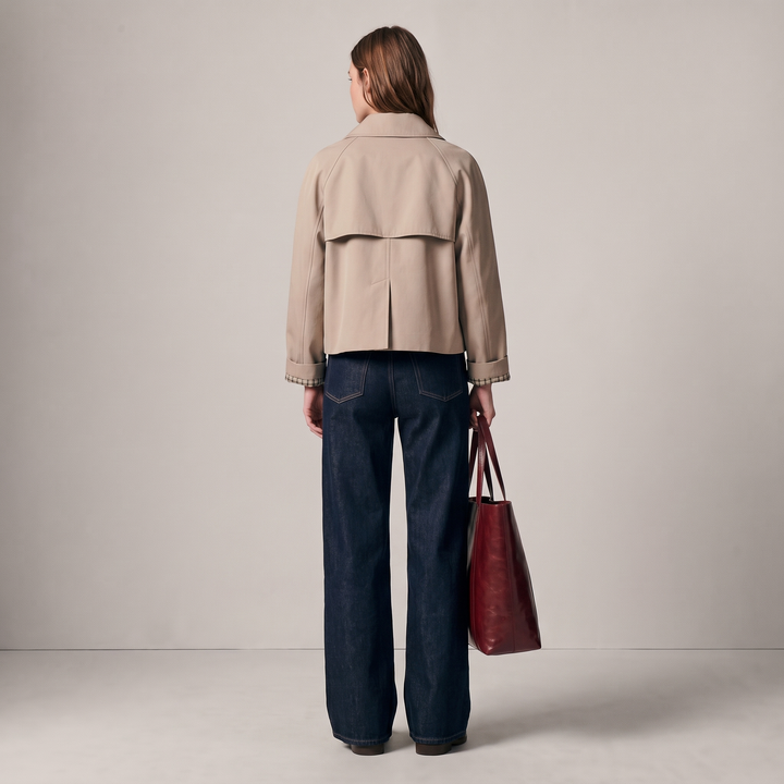 Double Breasted Cropped Check-Lined Coat