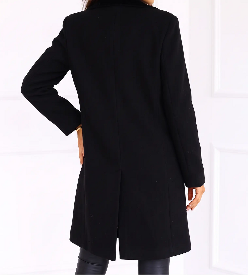 Women's Double-Breasted Pea Coat - Short Notch Lapel Winter Coat with Statement Buttons Oxford and Hill