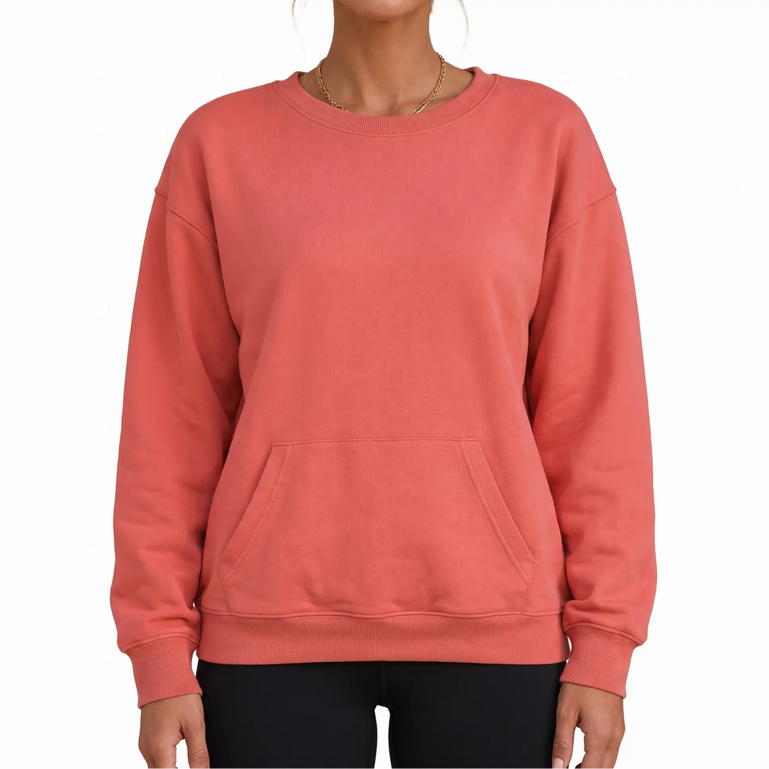 Women's Oversized Crewneck Sweatshirt with Kangaroo Pocket - Drop Shoulder Pullover for Fall Oxford and Hill
