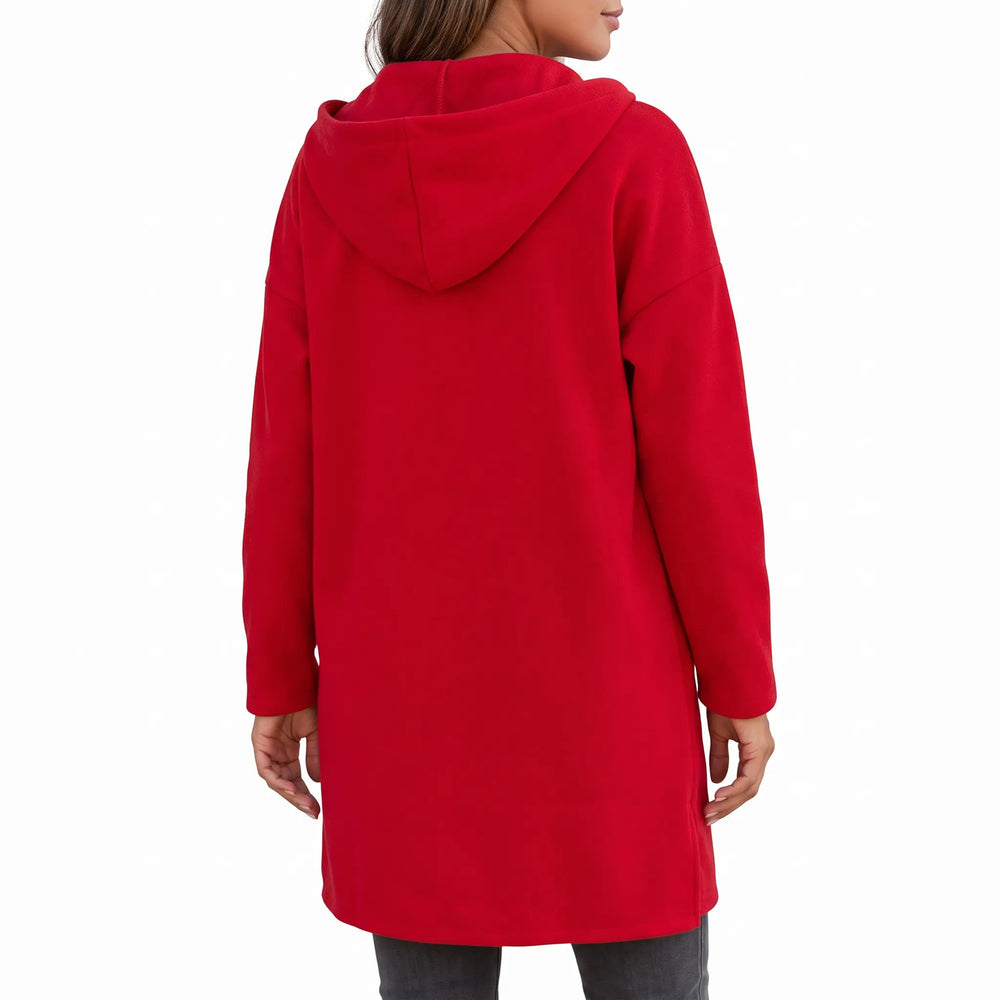 Women's Long Hooded Cardigan Sweater - Open-Front Longline Cardigan with Hood, Drop Shoulder Oxford and Hill