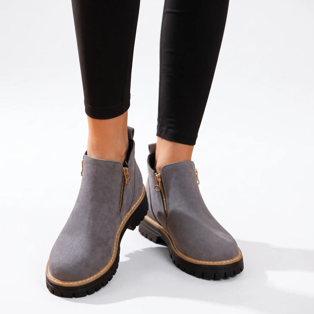 Women's Ankle Boots with Arch Support - Low Square Heel Zip-Up Booties for Fall Oxford and Hill