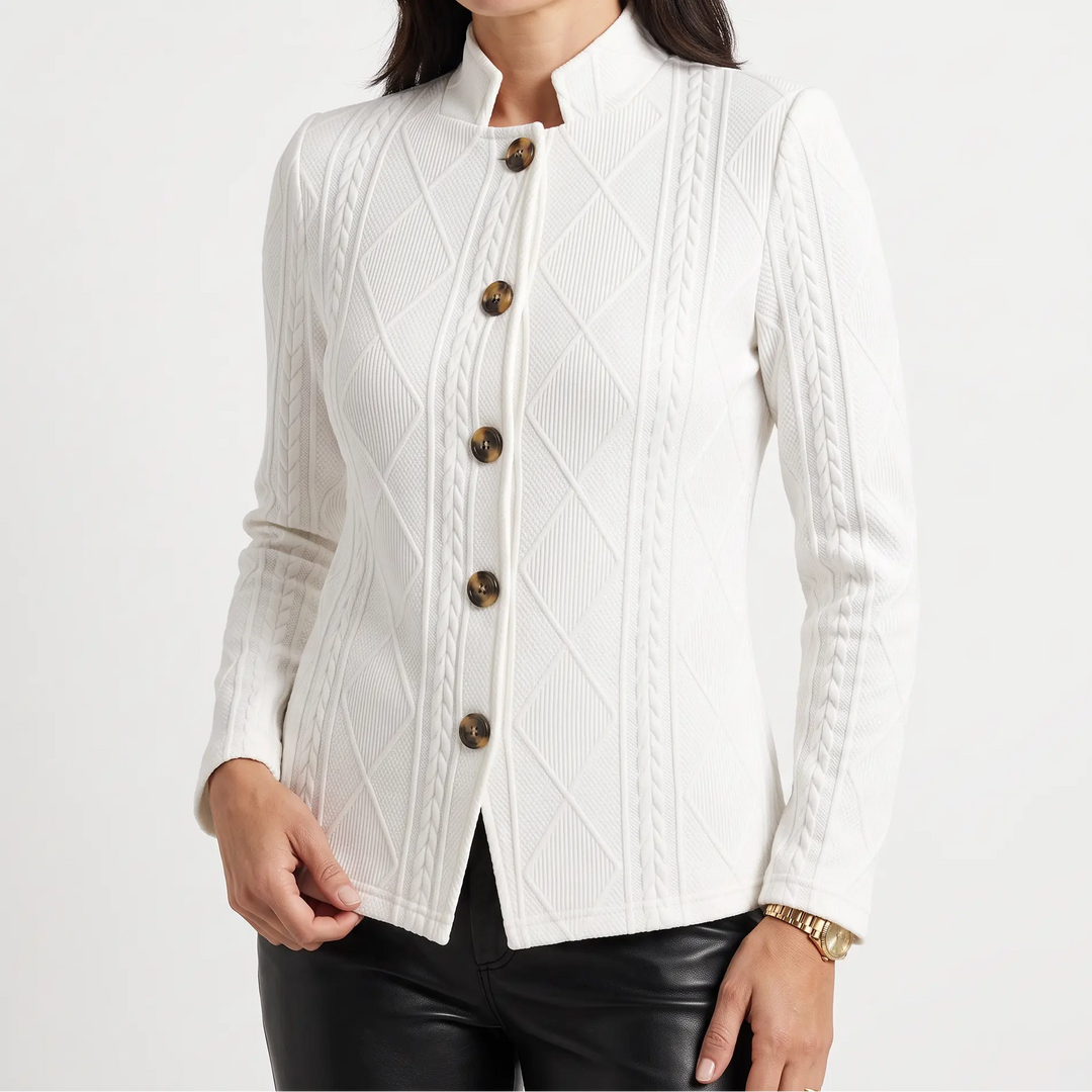 Women's Knit Blazer Cardigan - Textured Stand Collar Open-Front Blazer Sweater for Work & Casual Oxford and Hill