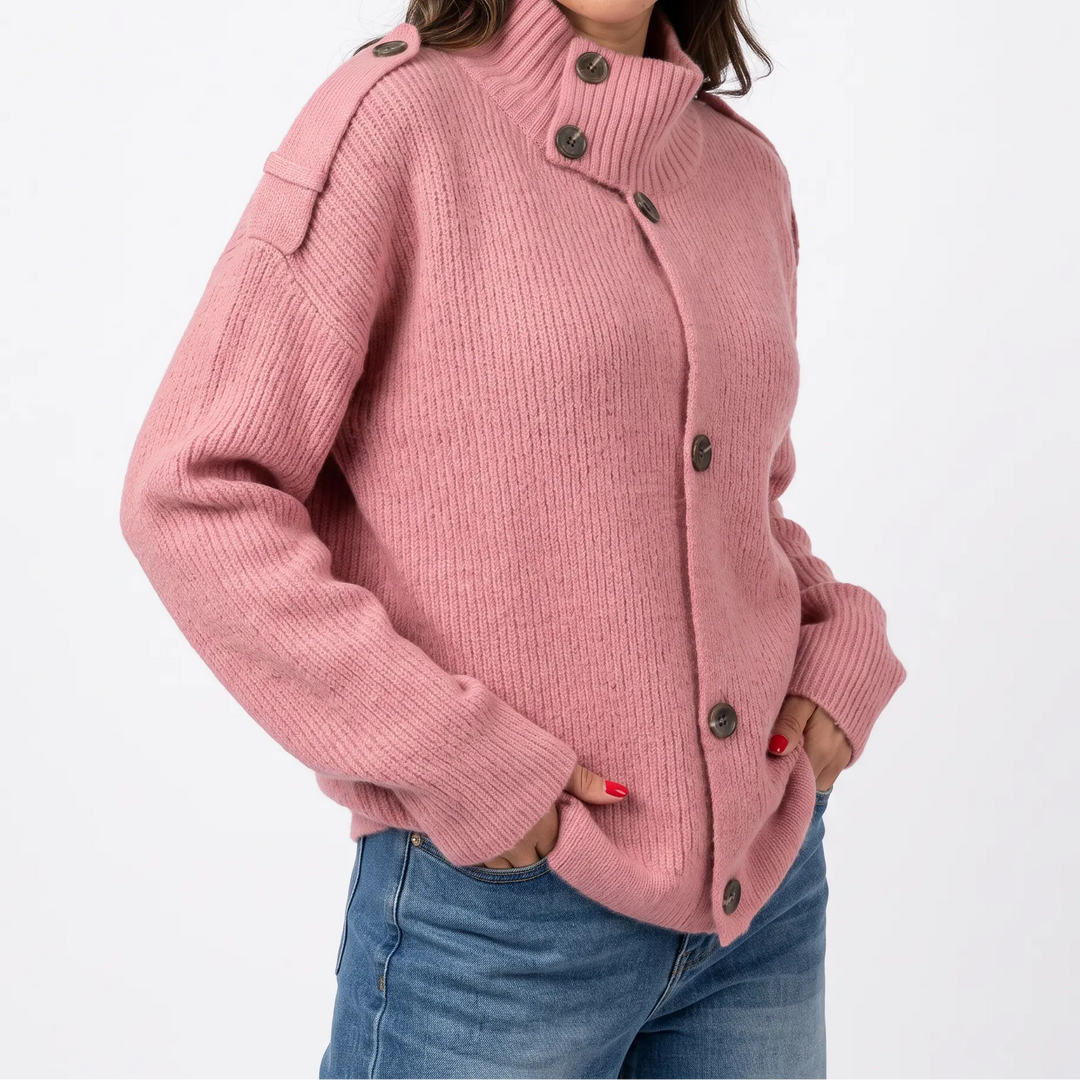 Women's Turtleneck Cardigan Sweater - Asymmetric Button-Up Knit Cardigan for Fall & Winter Oxford and Hill