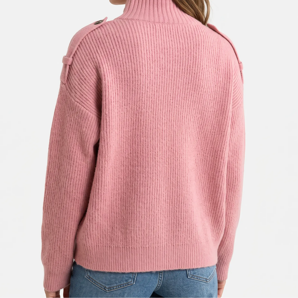 Women's Turtleneck Cardigan Sweater - Asymmetric Button-Up Knit Cardigan for Fall & Winter Oxford and Hill