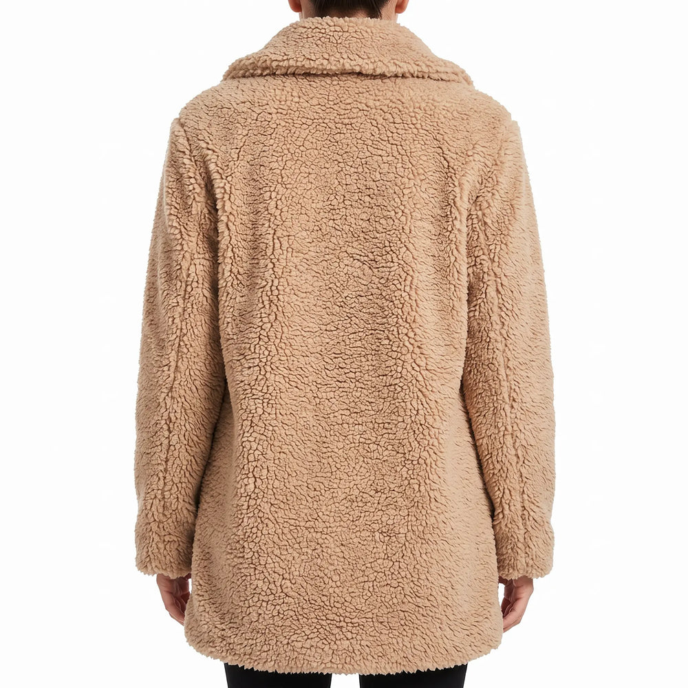 Women's Teddy Coat - Fluffy Curly-Pile Open-Front Winter Coat with Collar, Relaxed Fit Oxford and Hill