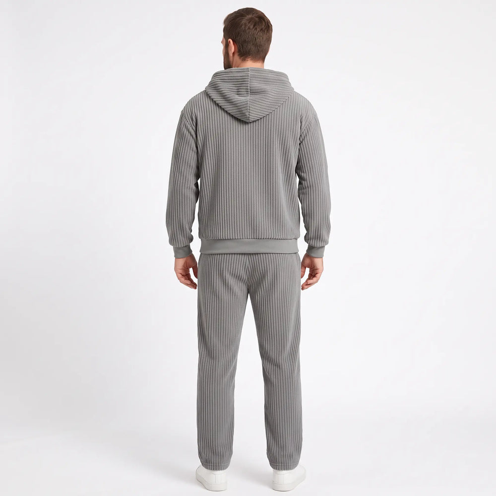 Men's Corduroy-Look Tracksuit Set - Zip-Up Hoodie & Drawstring Pants Two-Piece Lounge Set with Pockets Oxford and Hill