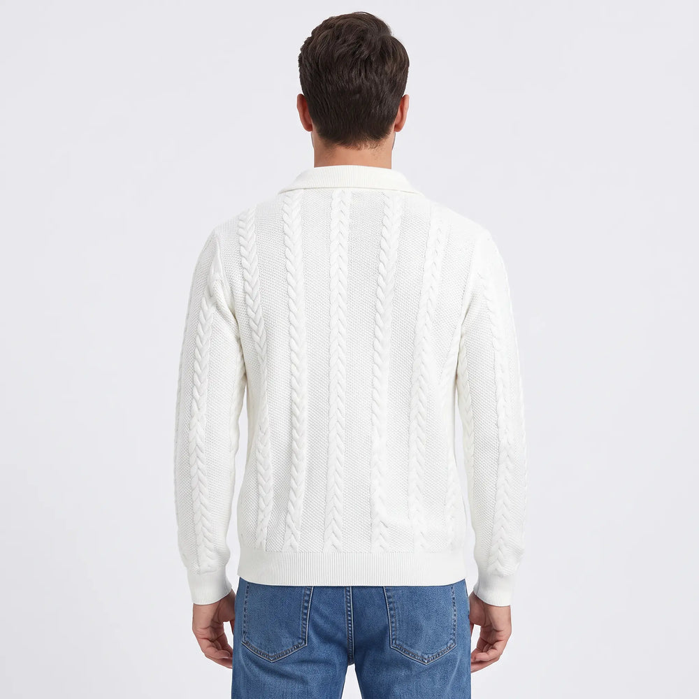 Men's Quarter Zip Sweater - Cable Knit Pullover with Collar, Ribbed Cuffs & Hem for Fall & Winter Oxford and Hill