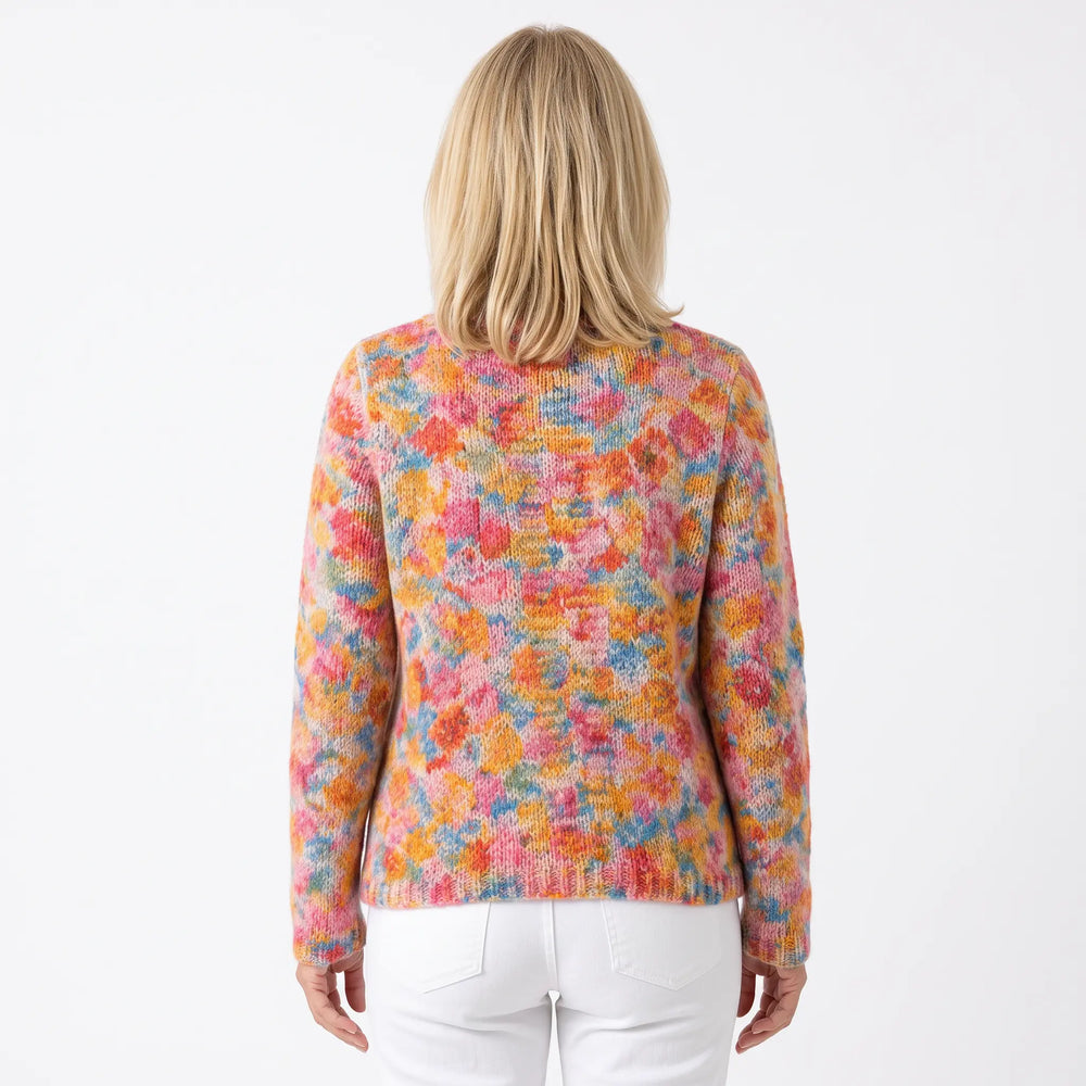Women's Floral Knit Cardigan Sweater - Lightweight Button-Up Cardigan, Hip Length, Wear Open or Closed Oxford and Hill