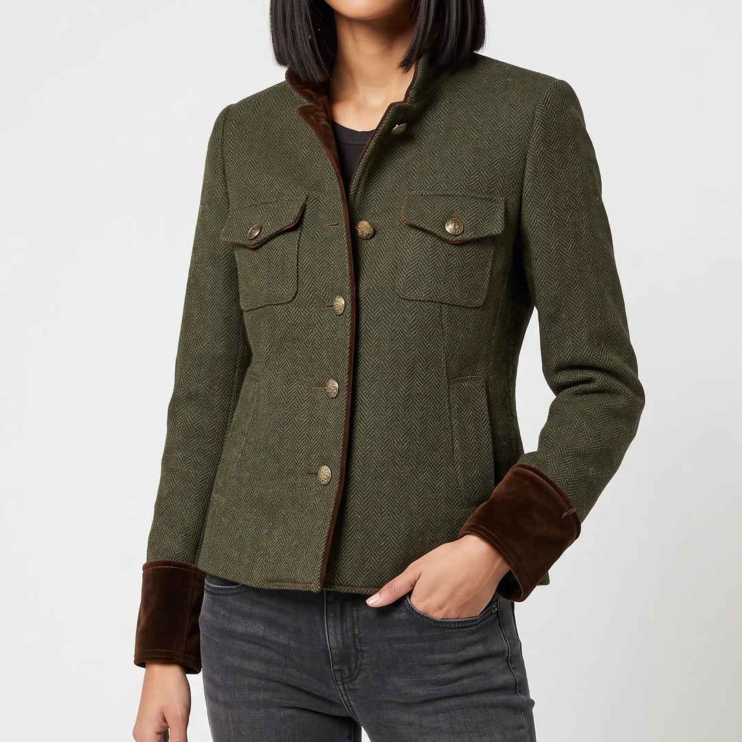 Women's Herringbone Blazer Jacket - Tweed-Look Tailored Fall Jacket for Work & Evening Oxford and Hill