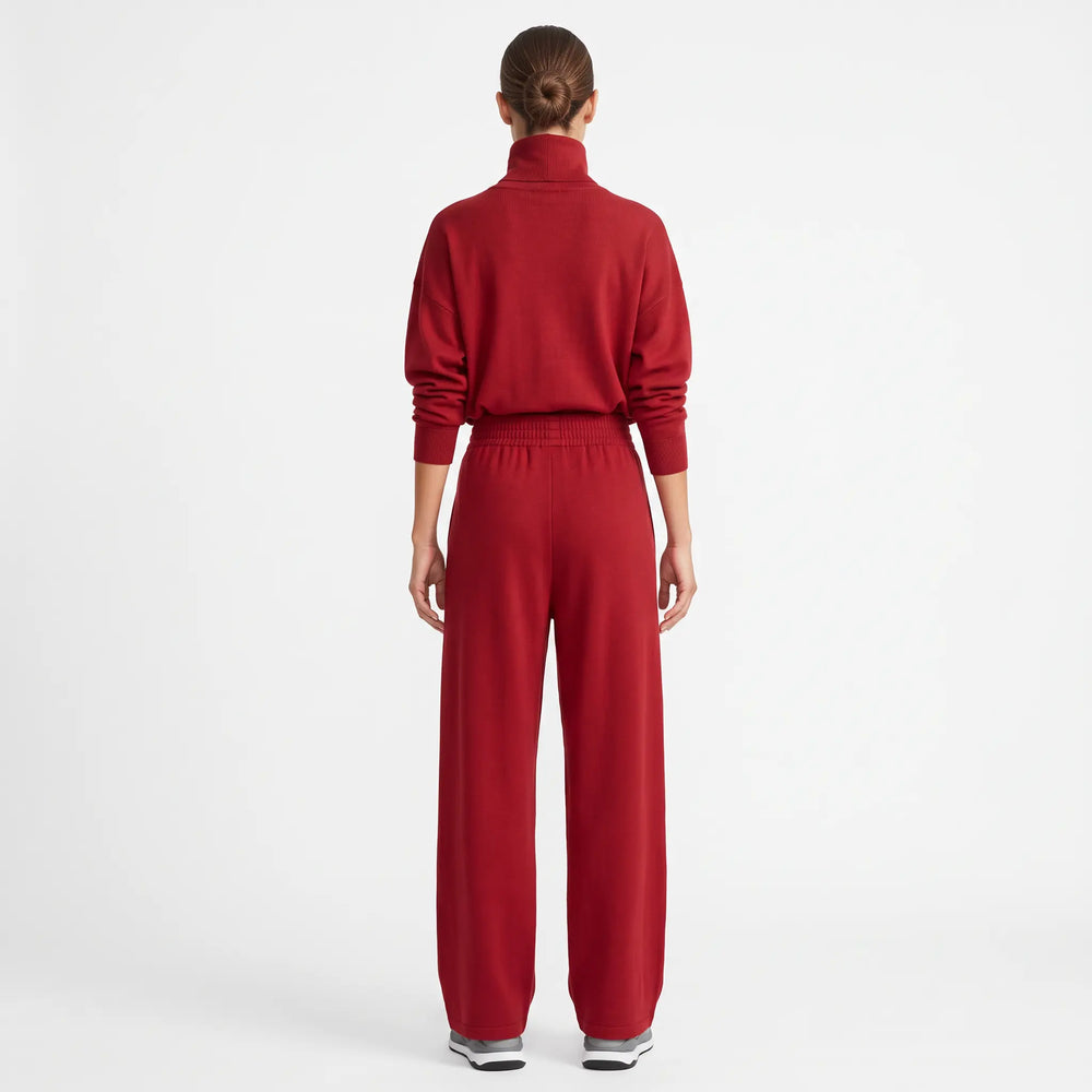 Women's Knit Set Pants and Top - Turtleneck Sweater & Wide-Leg Drawstring Pants Two-Piece Set with Pockets Oxford and Hill