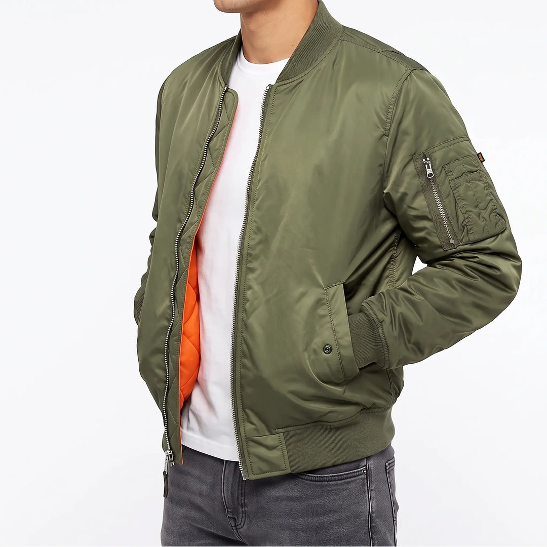 Men's Padded Bomber Jacket with Zip Front Oxford and Hill