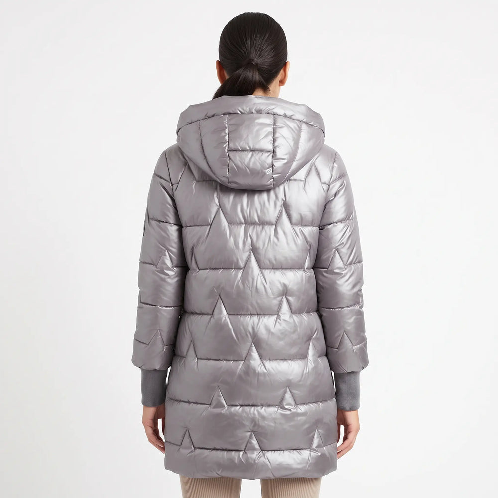 Women's Longline Puffer Winter Jacket Hooded Quilted Zip-Up Oxford and Hill