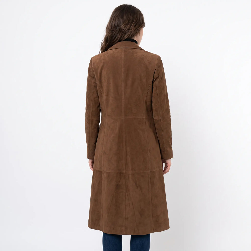 Women's Distressed Leather Trench Coat Long Vintage Winter Overcoat Oxford and Hill