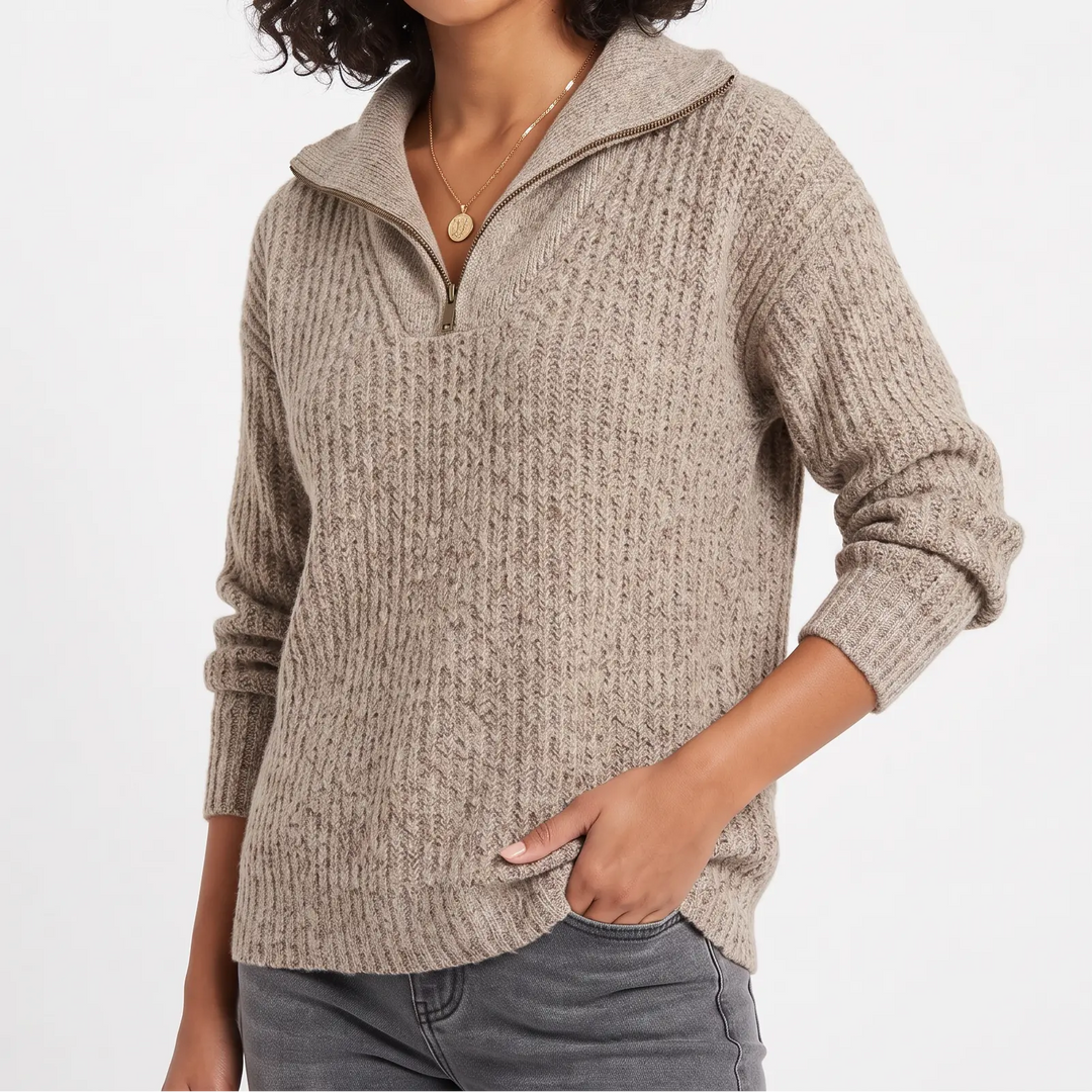Women's Quarter Zip Winter Sweater Ribbed Knit Collared Pullover Oxford and Hill