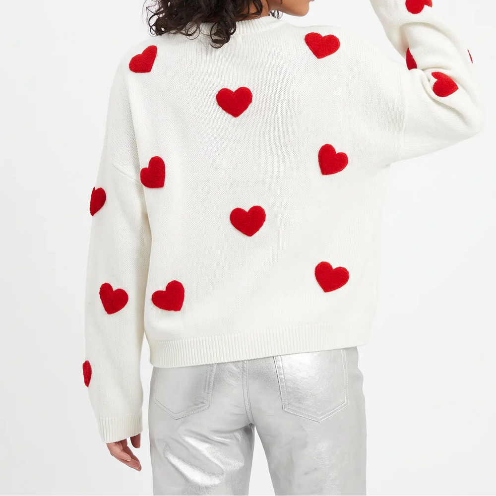 Women's Heart Print Winter Sweater Oversized Crew-Neck Knit Pullover Oxford and Hill