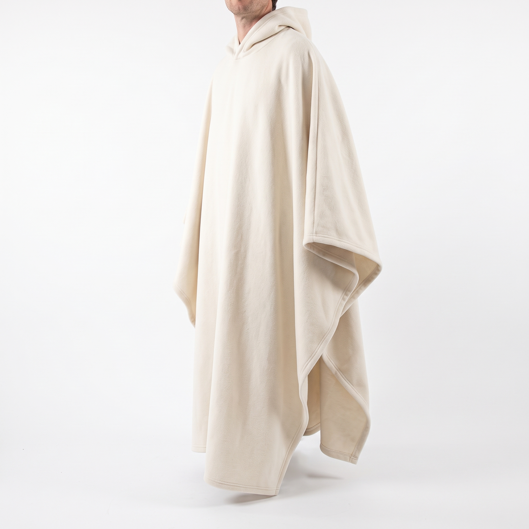 Hooded Sherpa Fleece Poncho - Wearable Blanket Cape